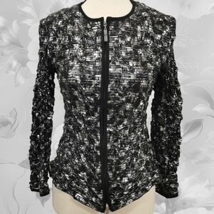 Frank Lyman Vintage Silver & Black Crinkle Textured Full Zip Jacket - Sz S-M